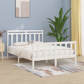 Solid white pine wood bed frame 140x200 cm by vidaXL, Beds and slatted bases - Ref: Foro24-3107029, Price: 137,99 €, Discount: %