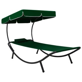 Garden lounger with awning and green cushion by vidaXL, Loungers - Ref: Foro24-313534, Price: 101,99 €, Discount: %