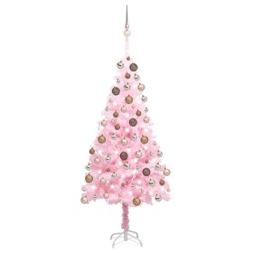 Árbol de Navidad preiluminado con luces y bolas rosa 150 cm de vidaXL, Arboles de navidad - Ref: Foro24-3077584, Precio: 64,0...