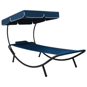 Garden lounger with canopy and blue cushion by vidaXL, Loungers - Ref: Foro24-313535, Price: 88,99 €, Discount: %