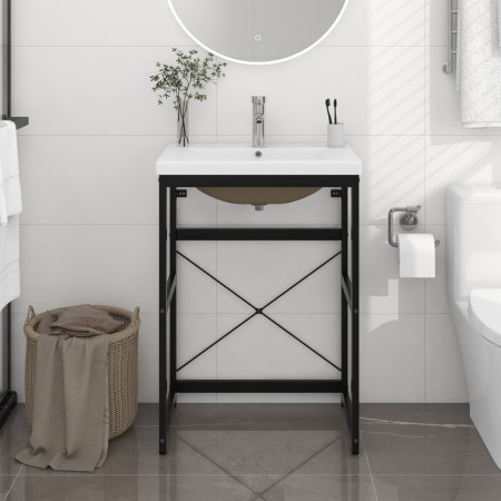 Estructura de baño con lavabo incorporado hierro negro de vidaXL, Tocadores de baño - Ref: Foro24-3101389, Precio: 166,13 €, ...