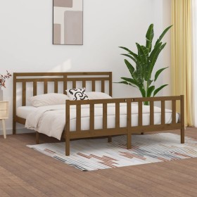 Honey brown solid wood bed frame 200x200 cm by vidaXL, Beds and slatted bases - Ref: Foro24-3107051, Price: 165,99 €, Discoun...