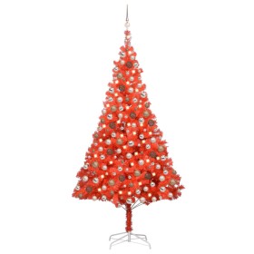 Árbol de Navidad preiluminado con luces y bolas rojo 240 cm de vidaXL, Arboles de navidad - Ref: Foro24-3077602, Precio: 126,...