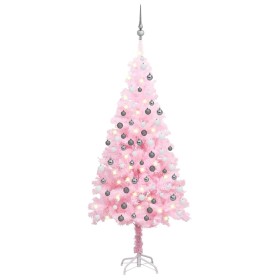 Árbol de Navidad preiluminado con luces y bolas rosa 180 cm de vidaXL, Arboles de navidad - Ref: Foro24-3077671, Precio: 50,9...