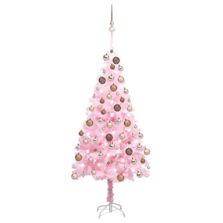 Árbol de Navidad preiluminado con luces y bolas rosa 180 cm de vidaXL, Arboles de navidad - Ref: Foro24-3077585, Precio: 78,7...