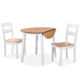 3-piece dining set made of MDF and rubberwood in white color by vidaXL, Furniture sets for kitchens and dining rooms - Ref: F...