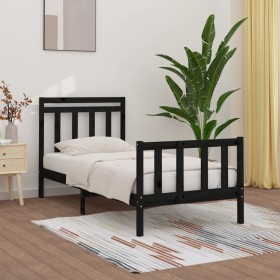 Black solid wood bed frame 90x200 cm by vidaXL, Beds and slatted bases - Ref: Foro24-3107017, Price: 141,04 €, Discount: %