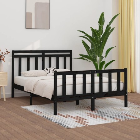 Black solid wood bed frame 140x200 cm by vidaXL, Beds and slatted bases - Ref: Foro24-3107032, Price: 195,27 €, Discount: %