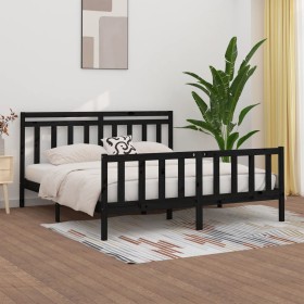 Solid black pine wood bed frame 200x200 cm by vidaXL, Beds and slatted bases - Ref: Foro24-3107052, Price: 199,71 €, Discount: %