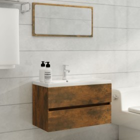 Smoked oak plywood bathroom cabinet with sink by vidaXL, bathroom vanities - Ref: Foro24-3120345, Price: 250,71 €, Discount: %