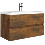 Mueble de baño con lavabo madera contrachapada roble ahumado de vidaXL, Tocadores de baño - Ref: Foro24-3120345, Precio: 250,...