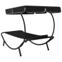 Garden lounger with awning and black cushion by vidaXL, Loungers - Ref: Foro24-313533, Price: 93,64 €, Discount: %