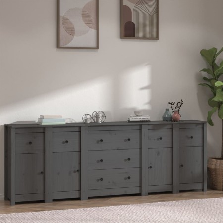 Sideboard aus massivem Kiefernholz in Grau, 230 x 35 x 80 cm von vidaXL, Sideboards - Ref: Foro24-3114096, Preis: 350,20 €, R...