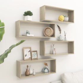 Cube wall shelf 4 units Sonoma oak plywood 60x15x23 cm by vidaXL, Shelves and shelves - Ref: Foro24-807143, Price: 47,48 €, D...