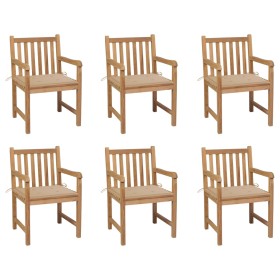 Garden chairs 6 pcs solid teak wood beige cushions by vidaXL, Garden chairs - Ref: Foro24-3073034, Price: 831,34 €, Discount: %