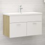 Mueble con lavabo madera de ingeniería blanco y roble Sonoma de vidaXL, Tocadores de baño - Ref: Foro24-3071284, Precio: 233,...