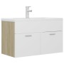 White engineered wood and Sonoma oak vanity unit with sink by vidaXL, bathroom vanities - Ref: Foro24-3071284, Price: 233,99 ...