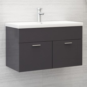 Mueble con lavabo madera de ingeniería gris brillante de vidaXL, Tocadores de baño - Ref: Foro24-3071287, Precio: 236,99 €, D...