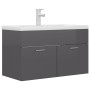 Mueble con lavabo madera de ingeniería gris brillante de vidaXL, Tocadores de baño - Ref: Foro24-3071287, Precio: 238,83 €, D...