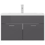 Mueble con lavabo madera de ingeniería gris brillante de vidaXL, Tocadores de baño - Ref: Foro24-3071287, Precio: 238,83 €, D...