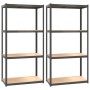 4-level shelving unit, 2 units, anthracite gray, made of steel and plywood by vidaXL, Industrial shelving - Ref: Foro24-15285...