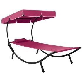 Garden lounger with awning and pink cushion by vidaXL, Loungers - Ref: Foro24-313536, Price: 100,88 €, Discount: %