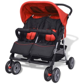 Zwillingskinderwagen aus rot-schwarzem Stahl von vidaXL, Kinderwagen - Ref: Foro24-10108, Preis: 186,61 €, Rabatt: %