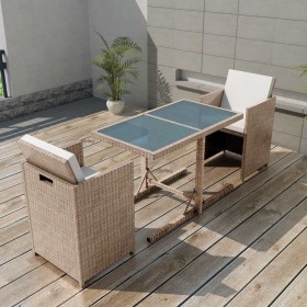 Garten-Bistrotisch und Stühle 3 Stück und beige Polyrattan-Kissen von vidaXL, Gartensets - Ref: Foro24-42541, Preis: 256,99 €...