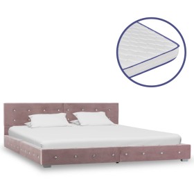 Bed with pink velvet viscoelastic mattress 160x200 cm by vidaXL, Beds and slatted bases - Ref: Foro24-278140, Price: 474,99 €...