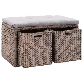 Bench with 2 baskets seagrass 71x40x42 cm gray by vidaXL, Benches for halls and storage - Ref: Foro24-246117, Price: 157,42 €...