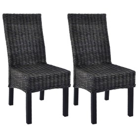 Sillas de comedor ratán Kubu y madera mango negro 2 unidades de vidaXL, Sillas de comedor - Ref: Foro24-246656, Precio: 209,5...