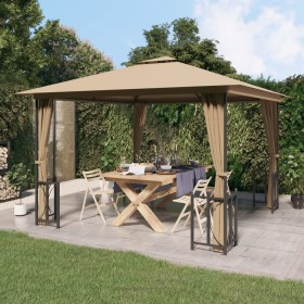 Gazebo with side walls and double roofs taupe gray 3x3 m by vidaXL, Tents and gazebos - Ref: Foro24-318542, Price: 320,77 €, ...