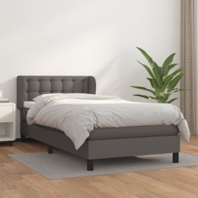 Cama box spring con colchón cuero sintético gris 100x200 cm de vidaXL, Camas y somieres - Ref: Foro24-3127299, Precio: 345,99...