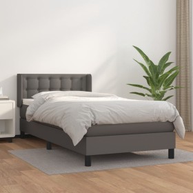 Cama box spring con colchón cuero sintético gris 100x200 cm de vidaXL, Camas y somieres - Ref: Foro24-3130767, Precio: 352,99...