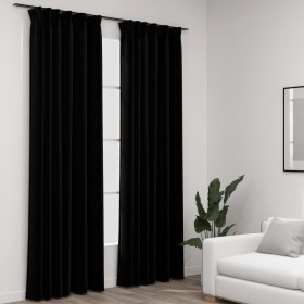 Black 140x245cm blackout curtains with linen-look and hooks, 2 pieces. by vidaXL, Curtains and curtains - Ref: Foro24-321158,...