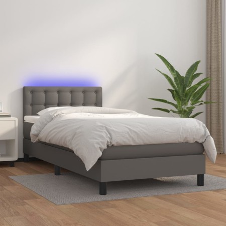 Cama box spring colchón y LED cuero sintético gris 100x200 cm de vidaXL, Camas y somieres - Ref: Foro24-3134211, Precio: 350,...