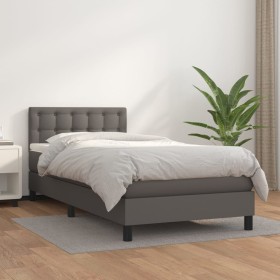 Box spring bed with gray synthetic leather mattress 100x200 cm by vidaXL, Beds and slatted bases - Ref: Foro24-3141111, Price...