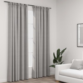 Cortinas opacas con ganchos look de lino 2 pzas gris 140x245 cm de vidaXL, Cortinas y visillos - Ref: Foro24-321174, Precio: ...