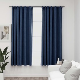 Cortinas opacas con ganchos look de lino 2 pzas azul 140x175 cm de vidaXL, Cortinas y visillos - Ref: Foro24-321180, Precio: ...