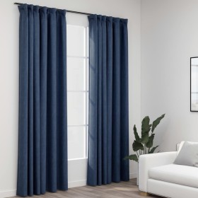 Cortinas opacas con ganchos look de lino 2 pzas azul 140x225 cm de vidaXL, Cortinas y visillos - Ref: Foro24-321181, Precio: ...