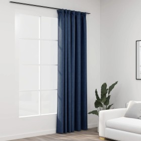 Cortina opaca con ganchos look de lino azul 290x245 cm de vidaXL, Cortinas y visillos - Ref: Foro24-321183, Precio: 35,99 €, ...