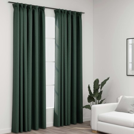 Cortinas opacas con ganchos look de lino 2 pzas verde 140x225cm de vidaXL, Cortinas y visillos - Ref: Foro24-321189, Precio: ...