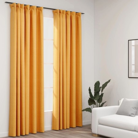 Blackout curtains hooks linen look 2 pcs yellow 140x225 cm by vidaXL, Curtains and curtains - Ref: Foro24-321197, Price: 35,0...