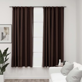 Cortinas opacas ganchos look de lino 2 pzs gris taupe 140x175cm de vidaXL, Cortinas y visillos - Ref: Foro24-321204, Precio: ...