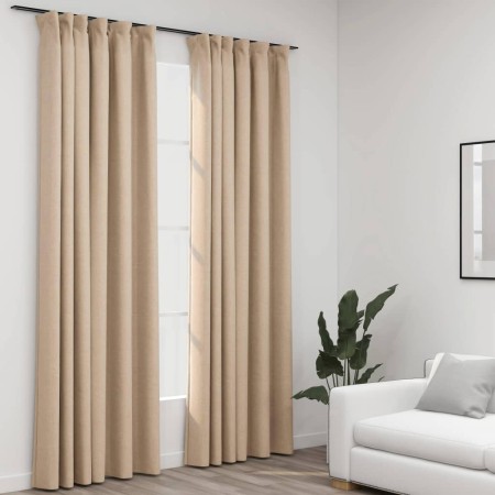 Cortinas opacas con ganchos look de lino 2 pzas beige 140x245cm de vidaXL, Cortinas y visillos - Ref: Foro24-321214, Precio: ...