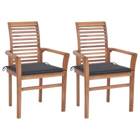 Dining chairs 2 pcs teak wood with anthracite gray cushions by vidaXL, Garden chairs - Ref: Foro24-3062595, Price: 194,99 €, ...