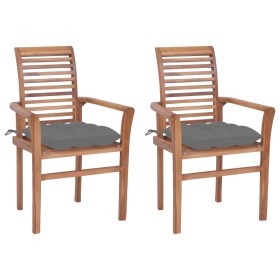 Dining chairs 2 pcs solid teak wood with gray cushions by vidaXL, Garden chairs - Ref: Foro24-3062611, Price: 187,99 €, Disco...