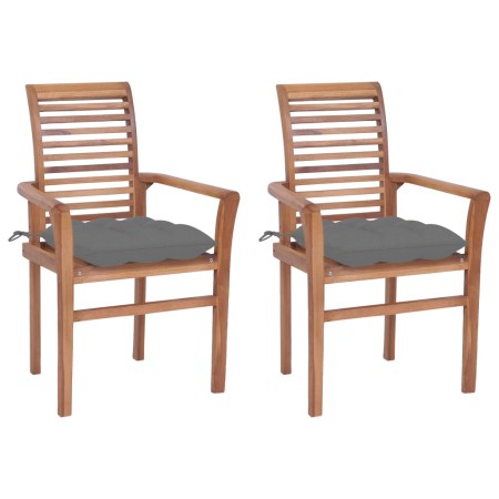 Dining chairs 2 pcs solid teak wood with gray cushions by vidaXL, Garden chairs - Ref: Foro24-3062611, Price: 209,52 €, Disco...