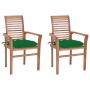 Sillas de comedor 2 uds madera maciza de teca con cojines verde de vidaXL, Sillas de jardín - Ref: Foro24-3062615, Precio: 19...