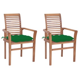 Dining chairs 2 pcs solid teak wood with green cushions by vidaXL, Garden chairs - Ref: Foro24-3062615, Price: 191,99 €, Disc...